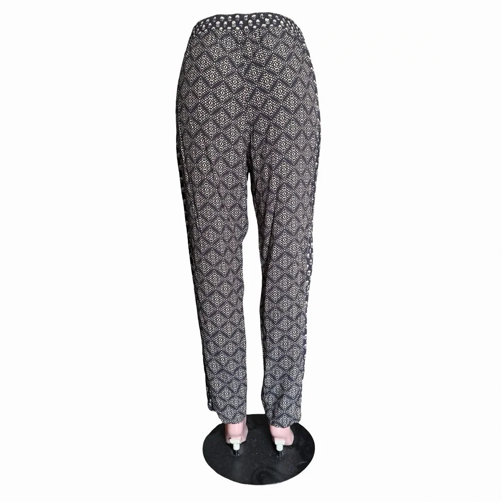 Michael Stars Jordan Pant M• Black Beige Printed Wide Leg Pull Boho Resort Flowy